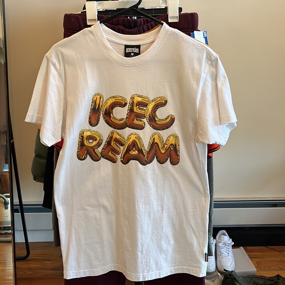 Icecream tee shirt gold plated bubble letters
